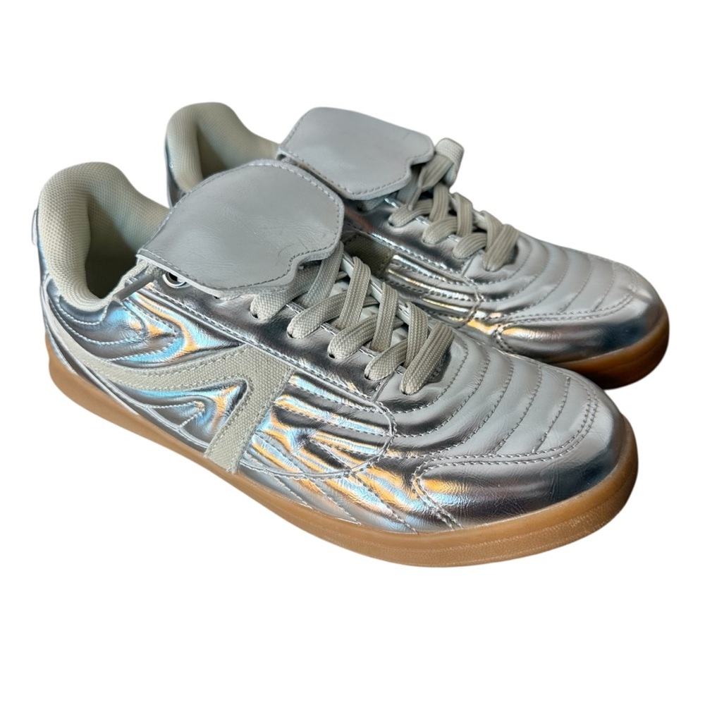 Silver Metallic Women's Sneakers with Gum Sole